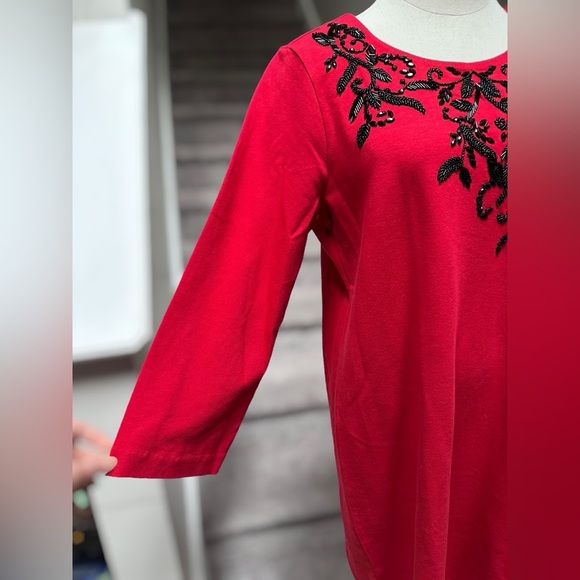 NEW Chico’s Beaded Embellished Scoop Neck Red Shift Dress Women’s 1/M/8 Holiday - Picture 3 of 10